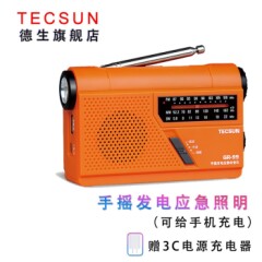 德生（Tecsun）德生GR-99DSP应急老人收音机手摇发电调频中波短波指针显示可充电手电照明橙色+USB充电器