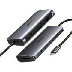 绿联 Type-C扩展坞 通用苹果电脑华为P30手机 USB-C转HDMI线转换器4K投屏VGA拓展坞网口转接头3.5音频80133