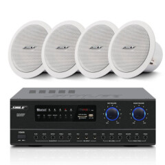 狮乐（SHILE）AV108+BX206一拖四吸顶音响系统 6.5英寸定阻同轴吸顶喇叭 会议音响公共广播背景音乐系统