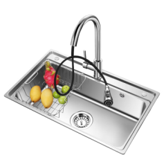 欧琳（OULIN）水槽单槽+抽拉龙头套餐 304不锈钢洗菜盆大单槽 加厚厨房水槽OLJD616-B