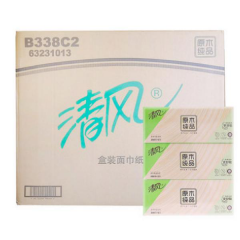 清风 B338C2 原木纯品2层盒装面巾纸 206*195mm 200抽/盒 3盒/提 12提/箱 
