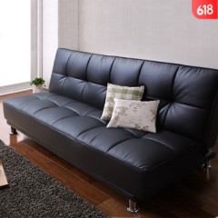 子妃（ZIFEI）办公室沙发床折叠实木牛皮多功能两用经济型简约三人小户型 仿真黑色宽1.2*长1.9 1.8-2